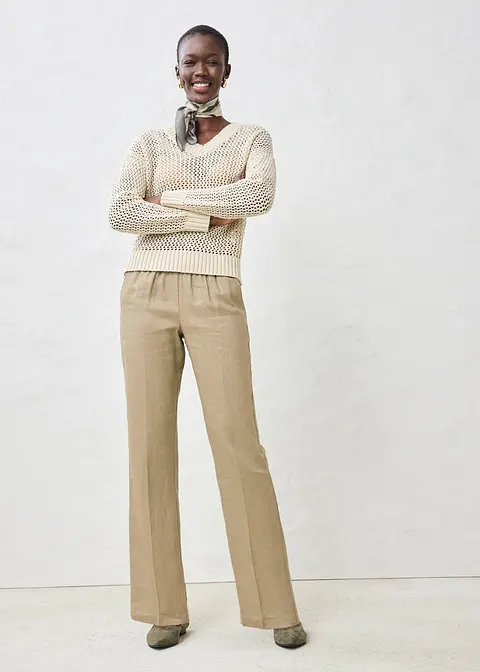 Bonprix Pullover In Schönem Ajour Und Leichtem Leinen-Mix - Beige - Damen