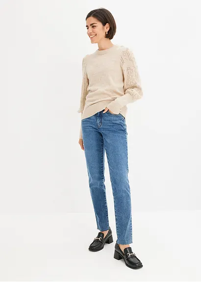 Bonprix Pullover Mit Ajourmuster Auf Den Ärmeln - Beige - Damen