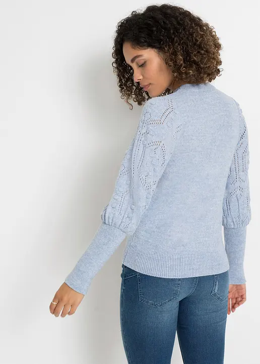 Bonprix Pullover Mit Ajourmuster Auf Den Ärmeln - Blau - Damen