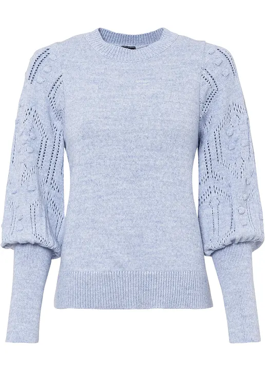 bonprix Pullover mit Ajourmuster auf den Ärmeln - blau - Damen