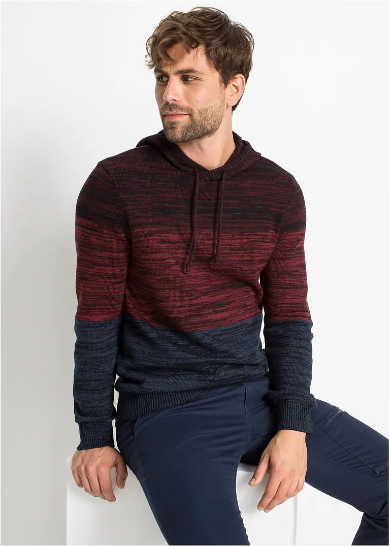 Bonprix Pullover Mit Kapuze In Angesagter Melierter Optik - Rot