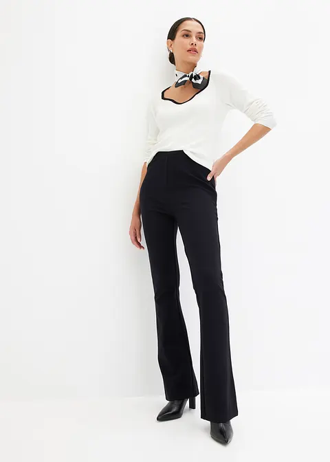 Bonprix Pullover Mit Kontrast-Piping Am Ausschnitt - Weiß