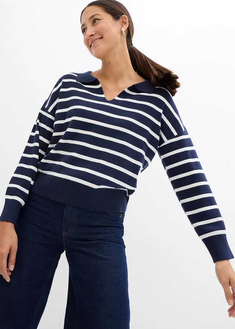 Bonprix Pullover Mit Kragen In Oversize-Form - Blau - Damen