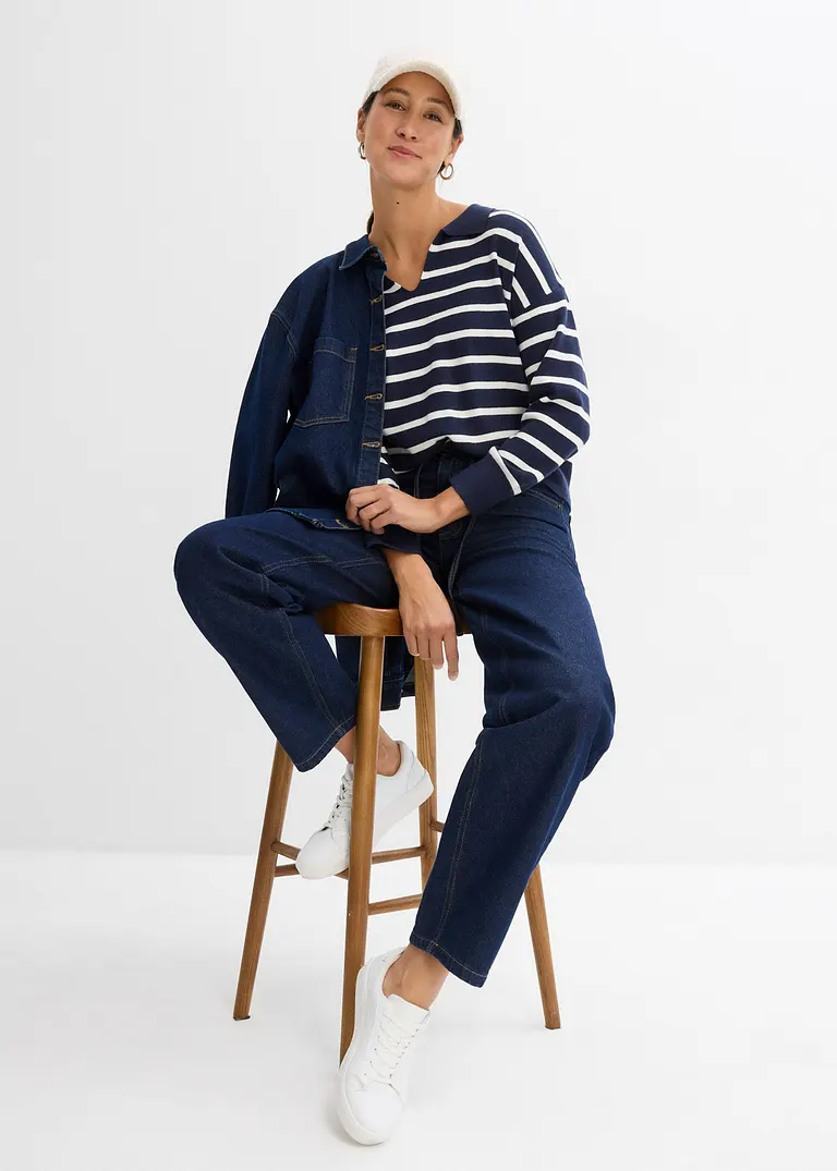 Bonprix Pullover Mit Kragen In Oversize-Form - Blau - Damen