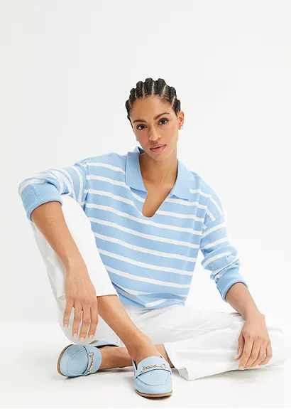 Bonprix Pullover Mit Kragen In Oversize-Form - Blau - Damen