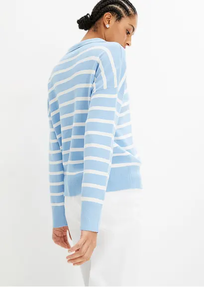 Bonprix Pullover Mit Kragen In Oversize-Form - Blau - Damen