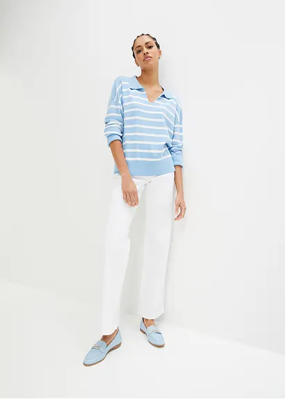 Bonprix Pullover Mit Kragen In Oversize-Form - Blau - Damen