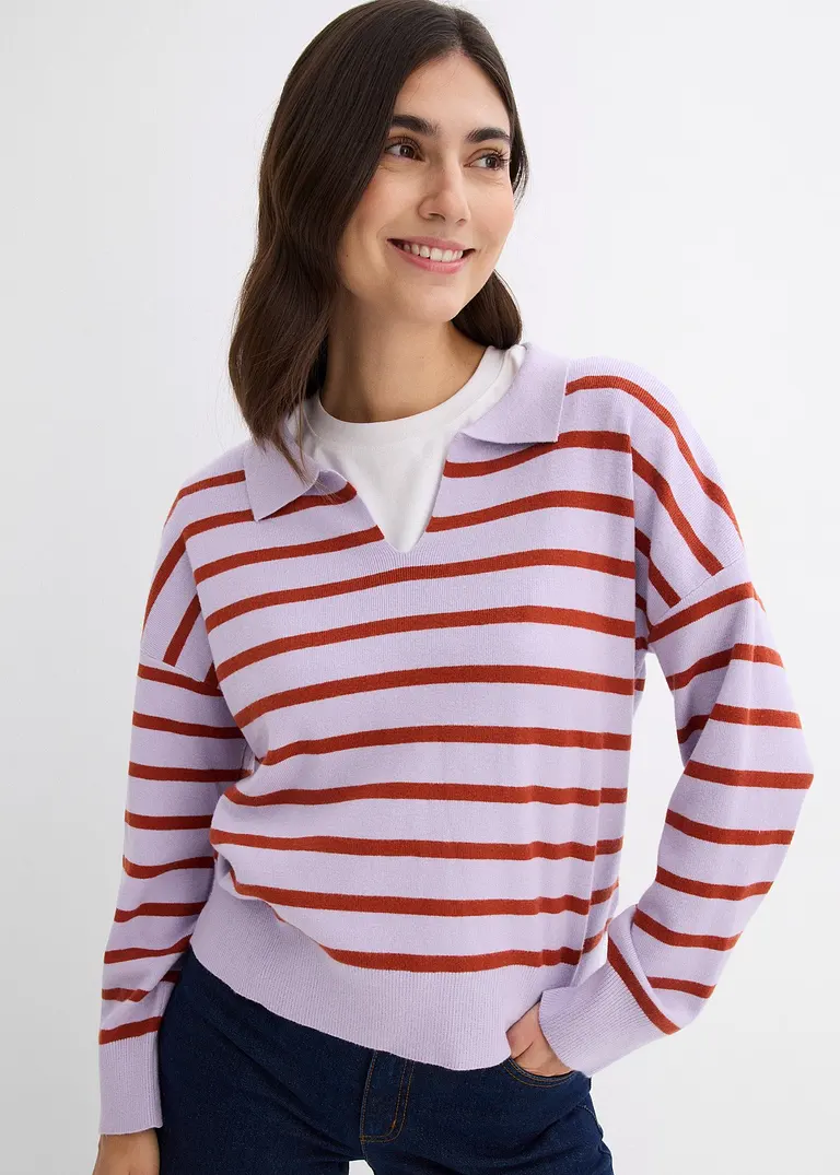 Bonprix Pullover Mit Kragen In Oversize-Form - Lila - Damen