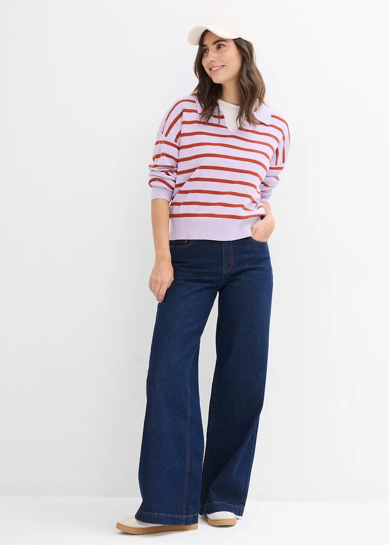 Bonprix Pullover Mit Kragen In Oversize-Form - Lila - Damen