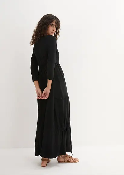 Bonprix Raffiniertes 3/4-Arm-Shirtkleid In Maxilänge - Schwarz