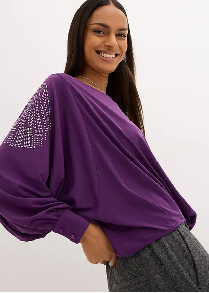 Bonprix Raffiniertes Shirt Mit Weitem Fledermausärmeln Und Schmückenden Steinchen Darauf