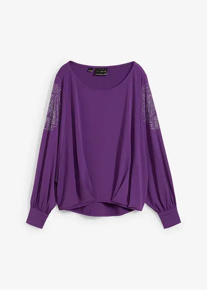 bonprix Raffiniertes Shirt mit weitem Fledermausärmeln und schmückenden Steinchen darauf