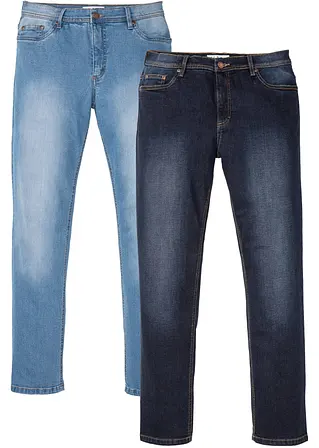 bonprix Regular Fit Stretch-Jeans Straight 2er-Pack mit kerniger Waschung
