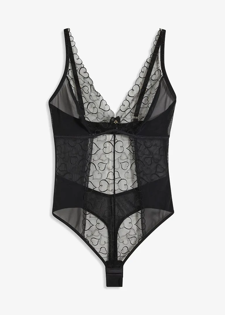bonprix Reizender Body mit edler Herzchen Stickerei - schwarz