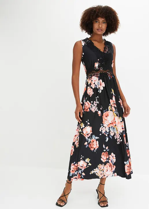 Bonprix Reizendes Kleid Mit Sexy Spitze In Der Taille - Schwarz