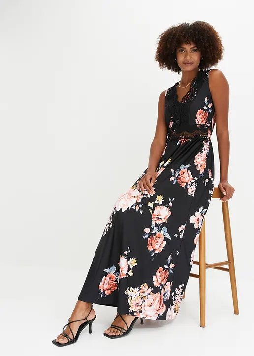Bonprix Reizendes Kleid Mit Sexy Spitze In Der Taille - Schwarz