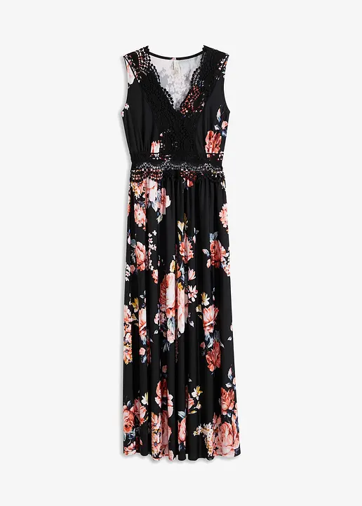 bonprix Reizendes Kleid mit sexy Spitze in der Taille - schwarz