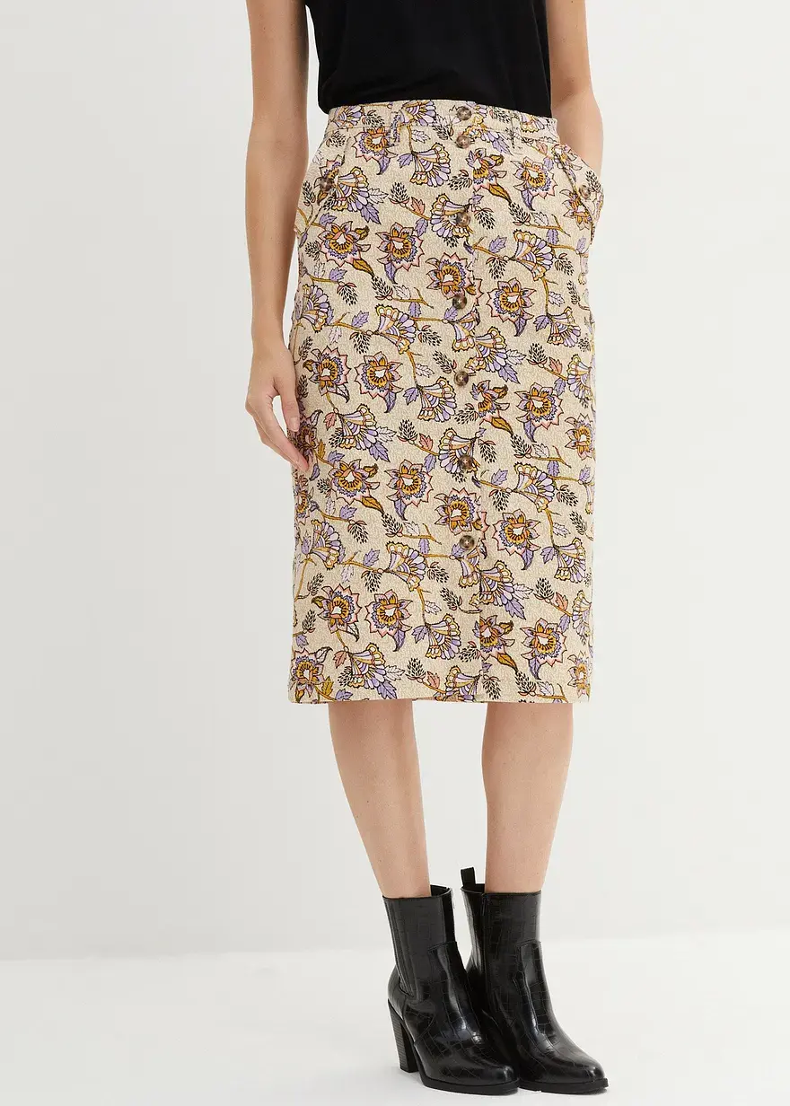 Bonprix Rock Mit Langer Knopfleiste Und Seitentaschen - Beige Petite