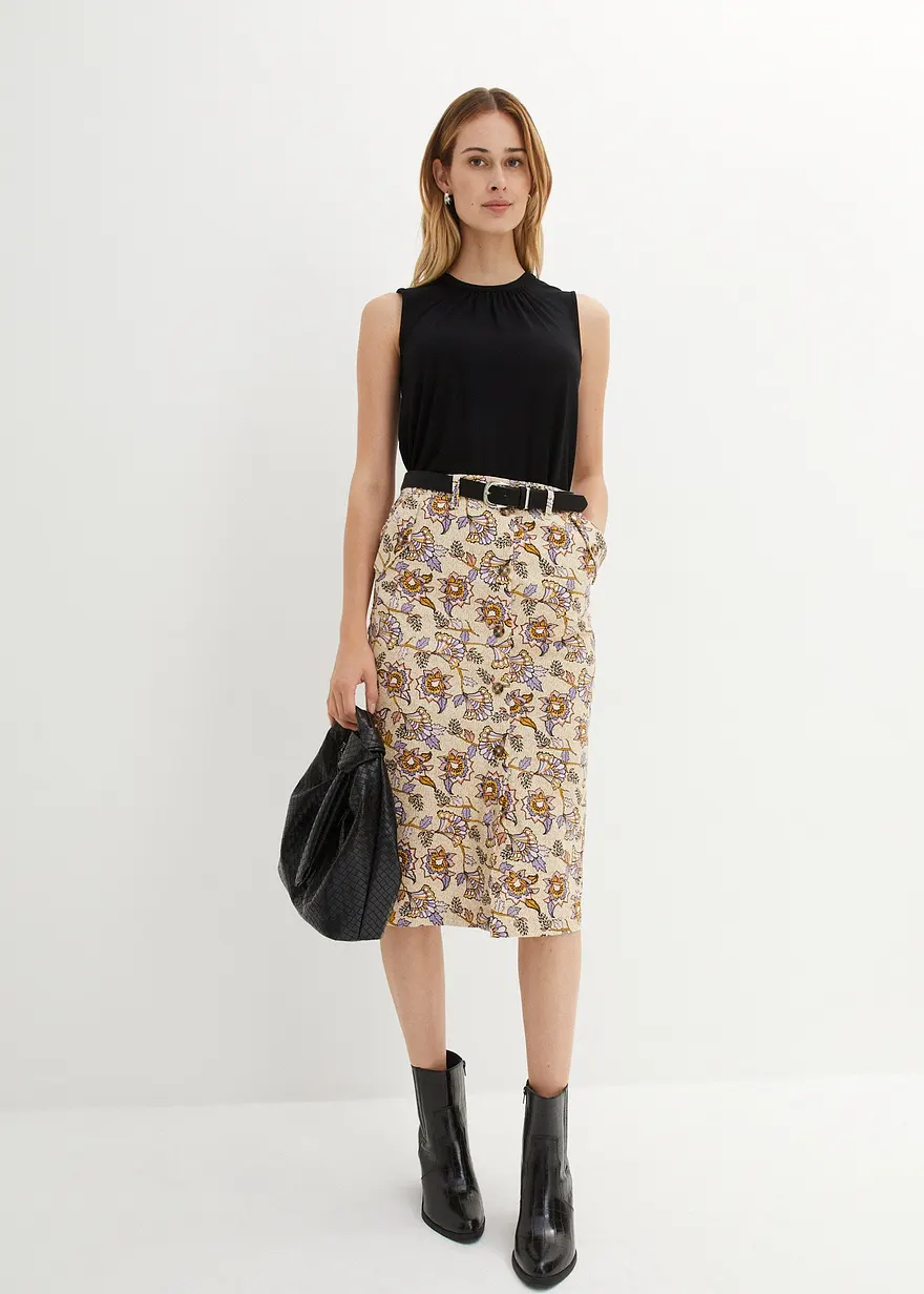 Bonprix Rock Mit Langer Knopfleiste Und Seitentaschen - Beige Petite