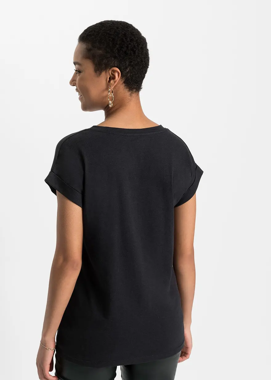 Bonprix Rockiges T-Shirt Mit Totenkopf-Druck - Schwarz - Damen