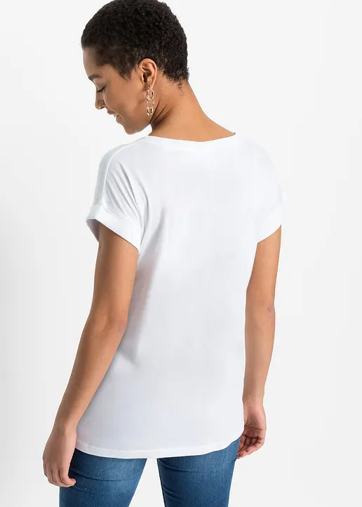 Bonprix Rockiges T-Shirt Mit Totenkopf-Druck - Weiß - Damen