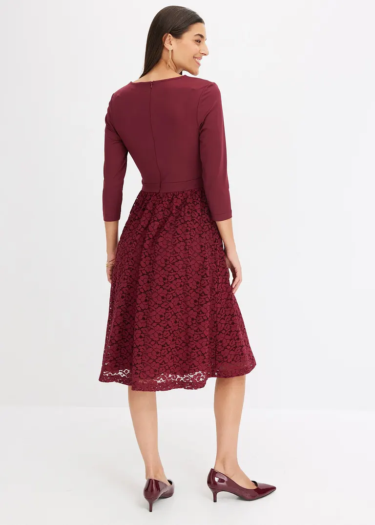 Bonprix Romantisch Und Feminin: Ausgestelltes Midikleid Aus Spitze Mit Jersey-Oberteil Und Taillen-Einsatz