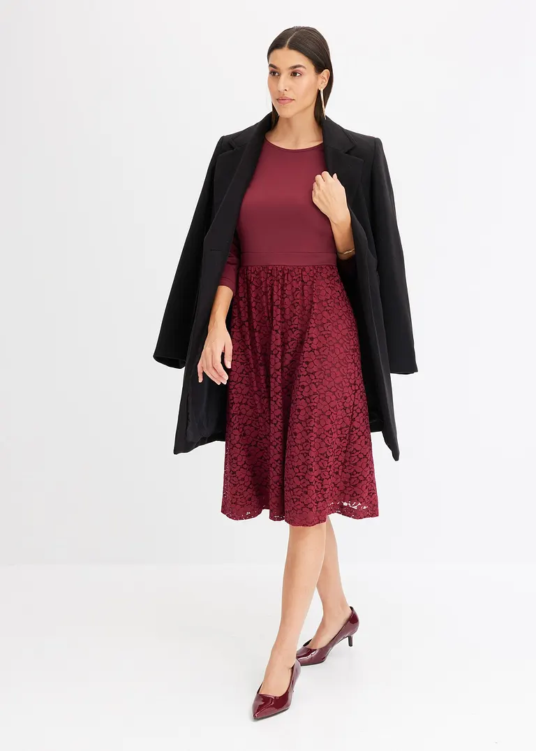 Bonprix Romantisch Und Feminin: Ausgestelltes Midikleid Aus Spitze Mit Jersey-Oberteil Und Taillen-Einsatz
