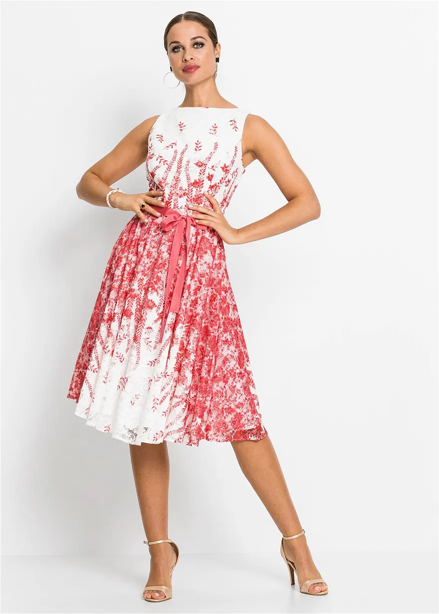 Bonprix Romantisch Und Feminin: Ausgestelltes Midikleid Aus Spitze Mit Bindeband Aus Glänzendem Satin In Der Taille