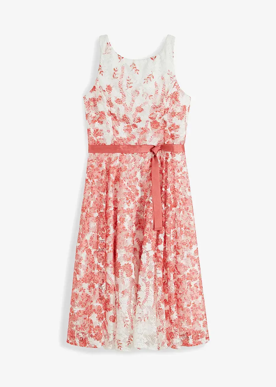 bonprix Romantisch und feminin: Ausgestelltes Midikleid aus Spitze mit Bindeband aus glänzendem Satin in der Taille
