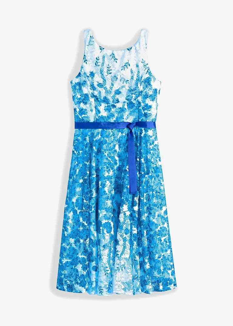 bonprix Romantisch und feminin: Ausgestelltes Midikleid aus Spitze mit Bindeband aus glänzendem Satin in der Taille