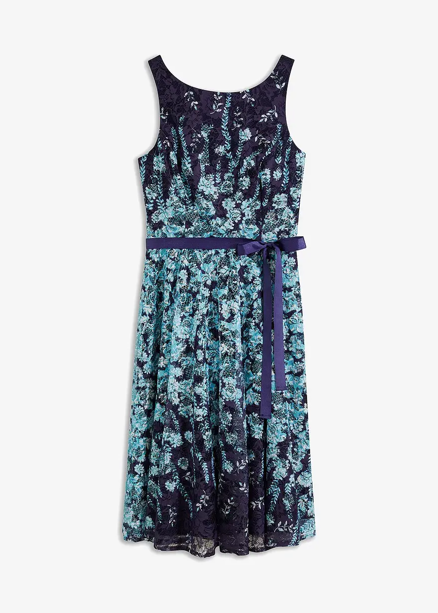 bonprix Romantisch und feminin: Ausgestelltes Midikleid aus Spitze mit Bindeband aus glänzendem Satin in der Taille