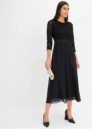 Bonprix Romantisch Und Feminin: Ausgestelltes Midikleid Aus Leichtem Chiffon Mit Futter Und Spitze Im Oberteil