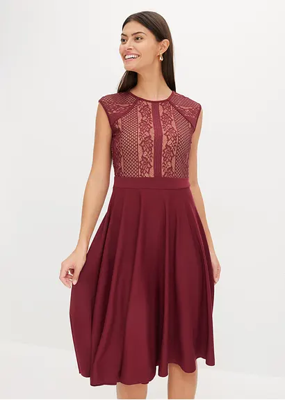 Bonprix Romantisch Und Feminin: Midikleid Mit Rock Aus Punto Di Roma Material Und Spitze Im Oberteil