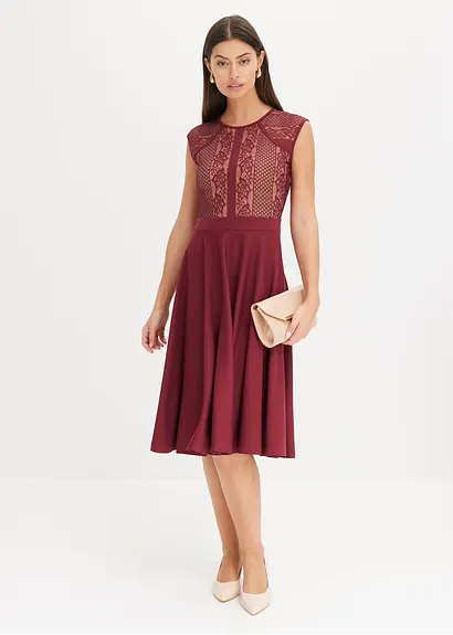 Bonprix Romantisch Und Feminin: Midikleid Mit Rock Aus Punto Di Roma Material Und Spitze Im Oberteil