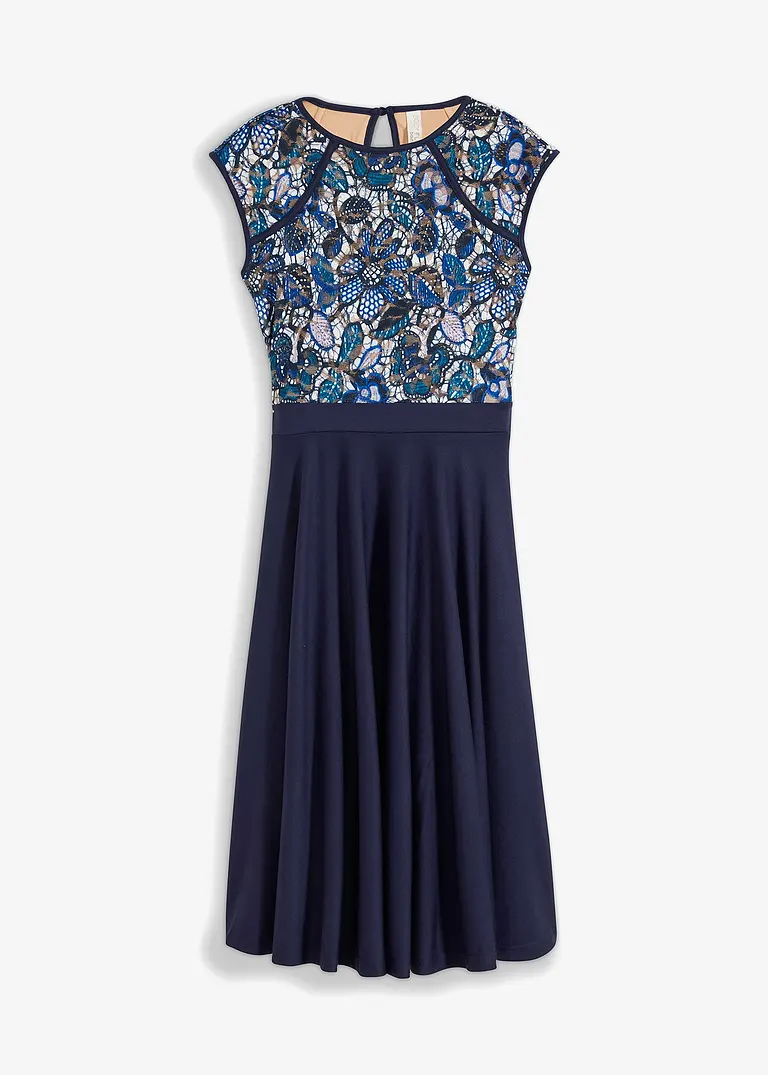 bonprix Romantisch und feminin: Midikleid mit Rock aus Punto di Roma Material und Spitze im Oberteil