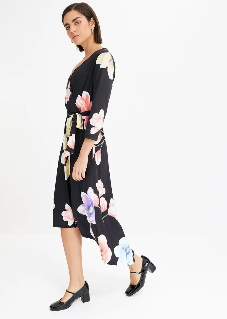 Bonprix Romantisch Und Feminin: Vokuhila-Kleid Aus Jersey Mit Bindeband Mit Seinem Allover-Druck Macht Es Jedes Teil Zu Einem Unikat