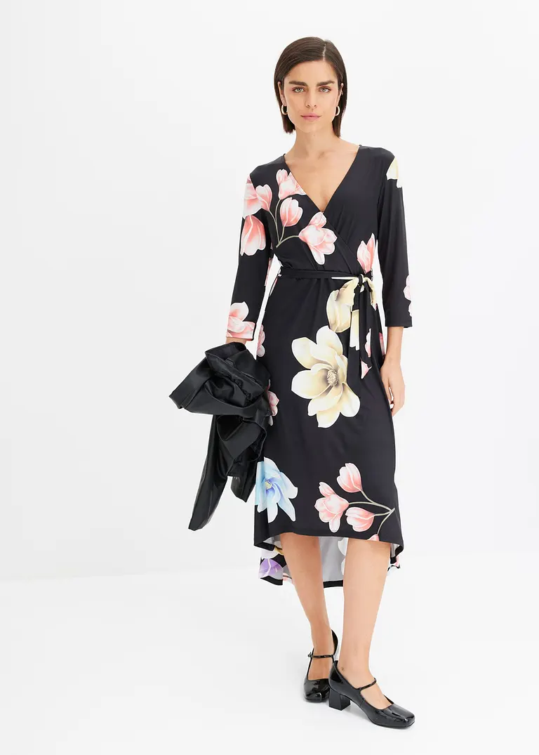 Bonprix Romantisch Und Feminin: Vokuhila-Kleid Aus Jersey Mit Bindeband Mit Seinem Allover-Druck Macht Es Jedes Teil Zu Einem Unikat
