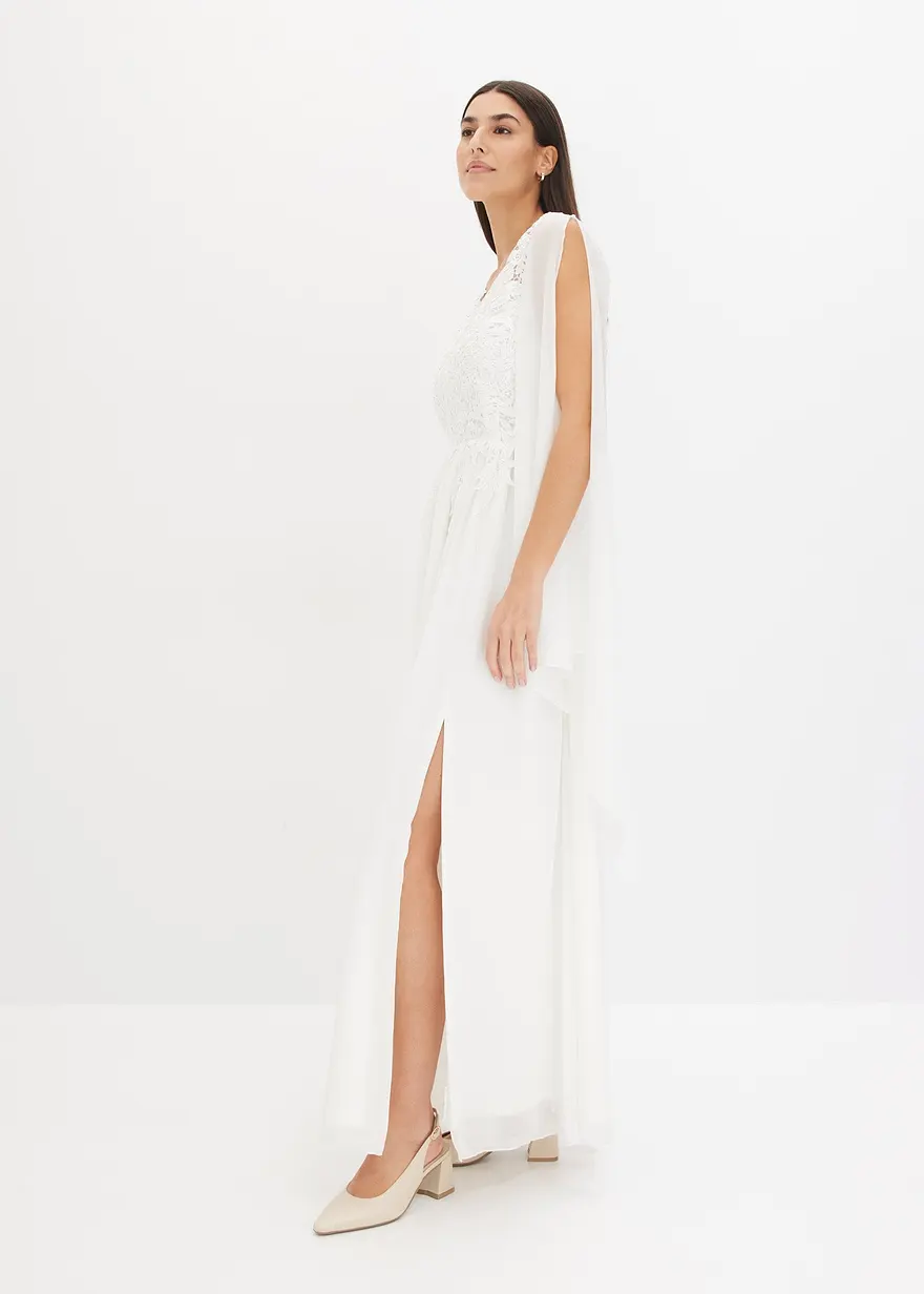 Bonprix Romantisch Verspieltes Brautkleid Aus Feinem Chiffon Mit Bezaubernder Spitze Im Oberteil Und Langen Asymmetrischen Ärmeln Mit Cut-Outs