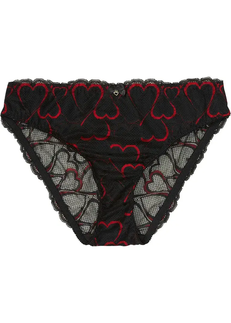 bonprix romantischer Slip mit Spitze im Herz Design - schwarz