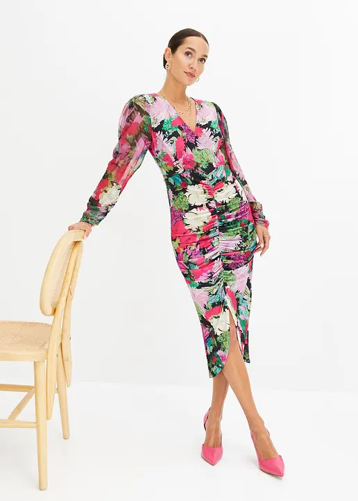 Bonprix Romantisches Blümchenkleid Mit Raffung - Pink - Damen