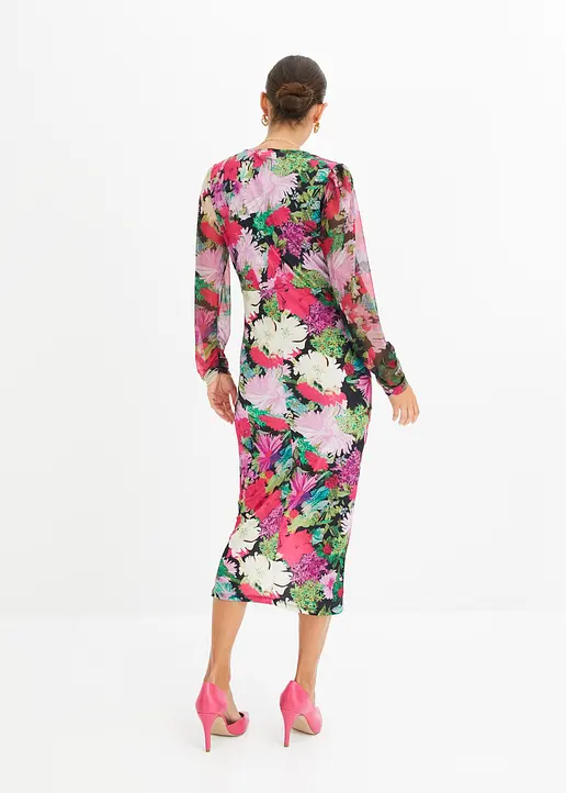 Bonprix Romantisches Blümchenkleid Mit Raffung - Pink - Damen