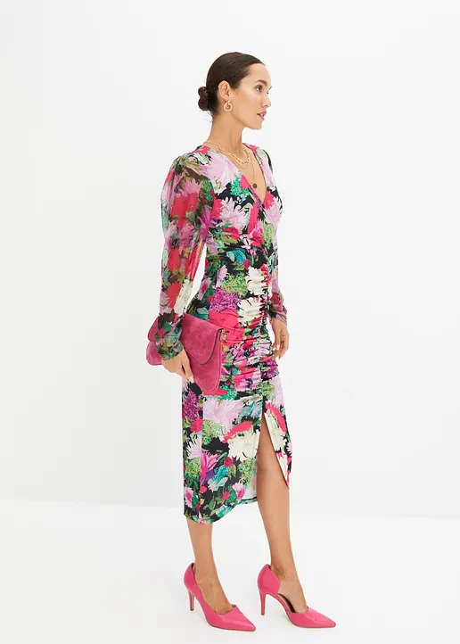 Bonprix Romantisches Blümchenkleid Mit Raffung - Pink - Damen