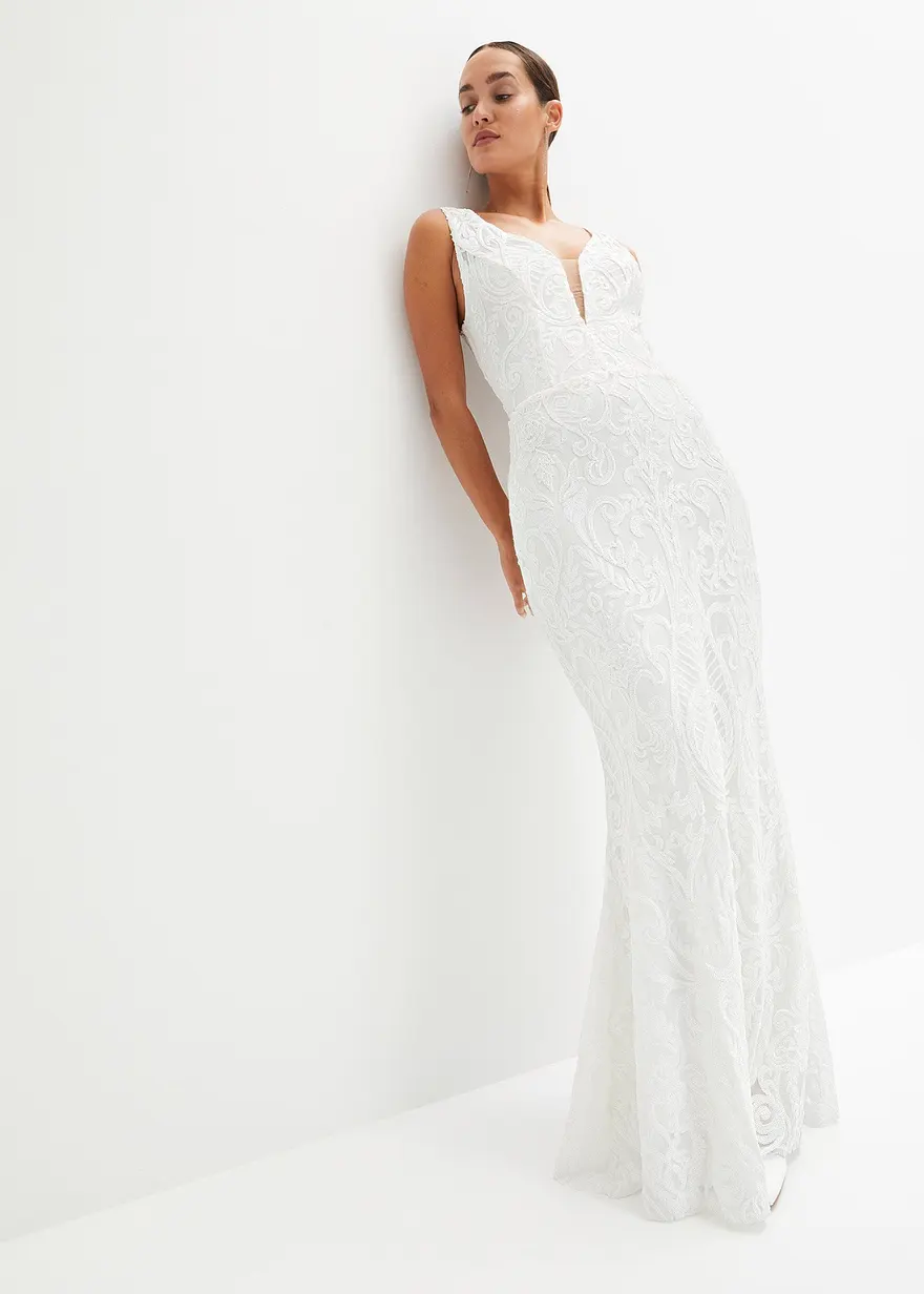 Bonprix Romantisches Hochzeitskleid Mit Tüll Und Spitze - Weiß Regular