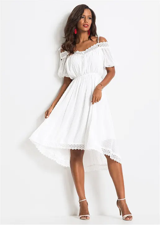 Bonprix Romantisches Kleid Mit Asymmetrischem Saum - Weiß