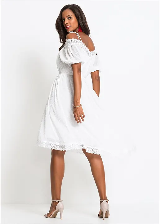 Bonprix Romantisches Kleid Mit Asymmetrischem Saum - Weiß