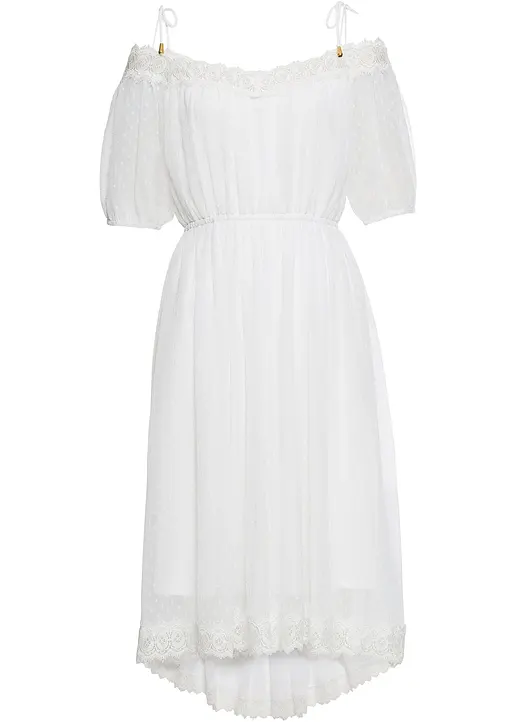 bonprix Romantisches Kleid mit asymmetrischem Saum - weiß