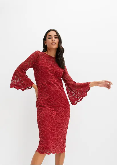 Bonprix Romantisches Kleid Mit Schöner Spitze - Rot - Damen