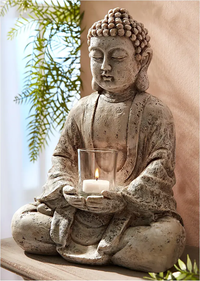 Bonprix Ruhevolles Ambiente: Toller Deko-Buddha Mit Windlicht - Grau