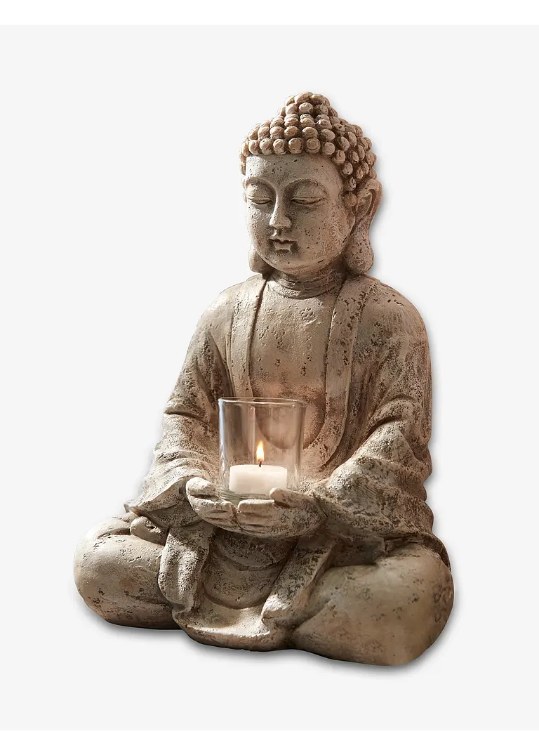 bonprix Ruhevolles Ambiente: Toller Deko-Buddha mit Windlicht - grau