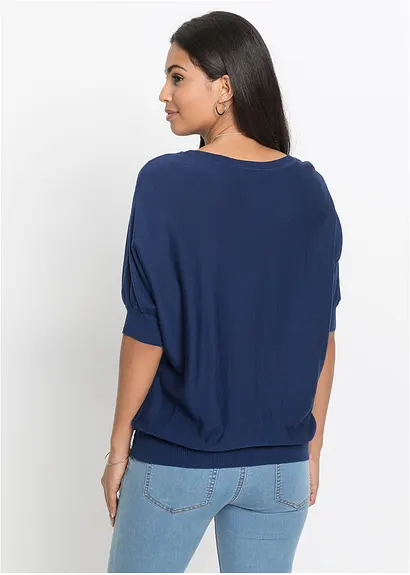 Bonprix Rundhals-Pullover Mit Kurzen Fledermausärmeln - Blau